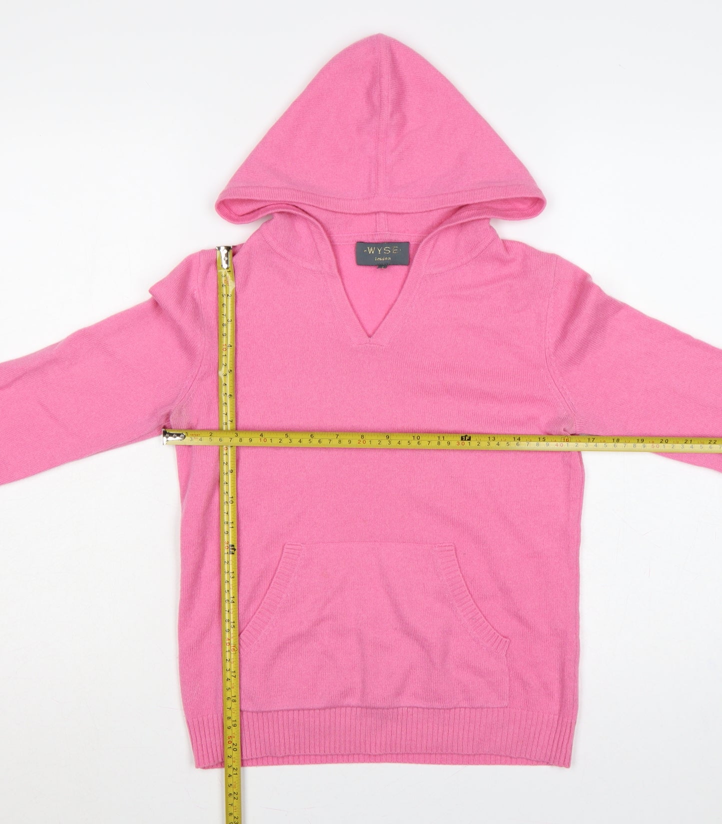 Wyse London Women’s Pink Cashmere Hooded V-Neck Jumper Size 8
