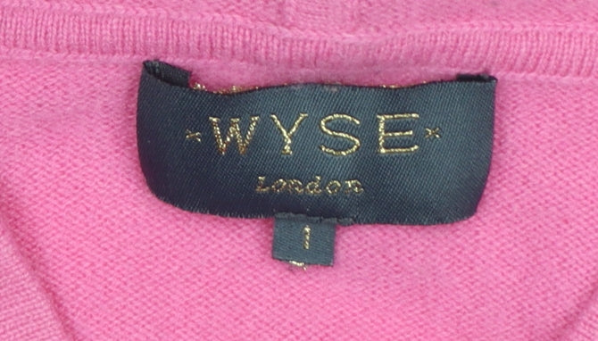 Wyse London Women’s Pink Cashmere Hooded V-Neck Jumper Size 8