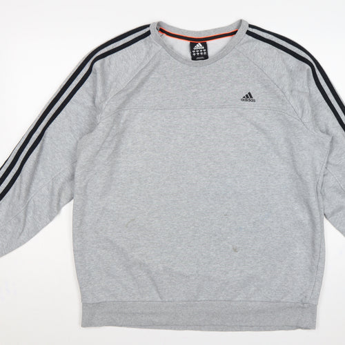Adidas Men’s Grey XL Pullover Sweatshirt 3 Stripe Climalite Logo