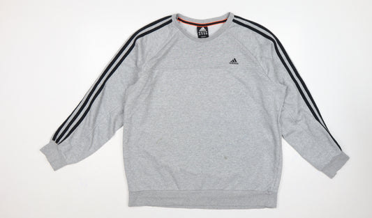 Adidas Men’s Grey XL Pullover Sweatshirt 3 Stripe Climalite Logo