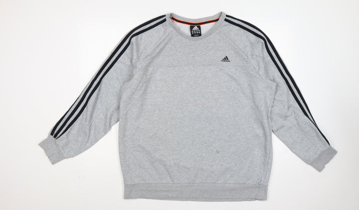 Adidas Men’s Grey XL Pullover Sweatshirt 3 Stripe Climalite Logo