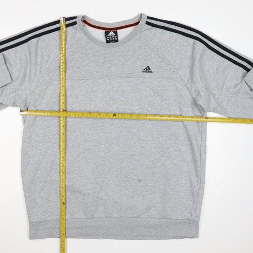 Adidas Men’s Grey XL Pullover Sweatshirt 3 Stripe Climalite Logo