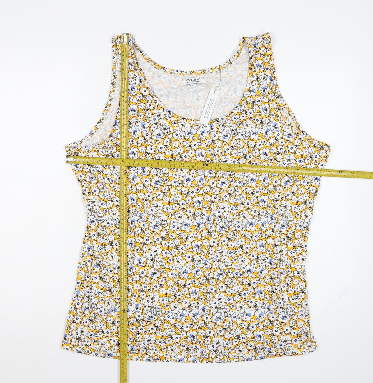 JD Williams Women Yellow Floral Cotton Tank Top UK 24 Sleeveless