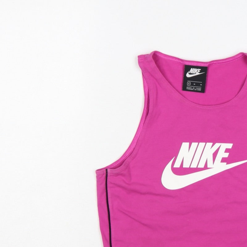 Nike Women Pink M Cropped Logo Tank Top Gym Stretch