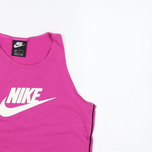 Nike Women Pink M Cropped Logo Tank Top Gym Stretch