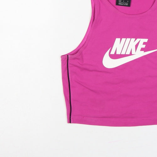 Nike Women Pink M Cropped Logo Tank Top Gym Stretch