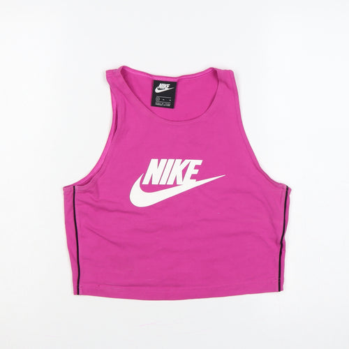 Nike Women Pink M Cropped Logo Tank Top Gym Stretch