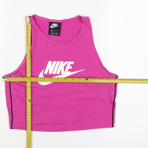 Nike Women Pink M Cropped Logo Tank Top Gym Stretch