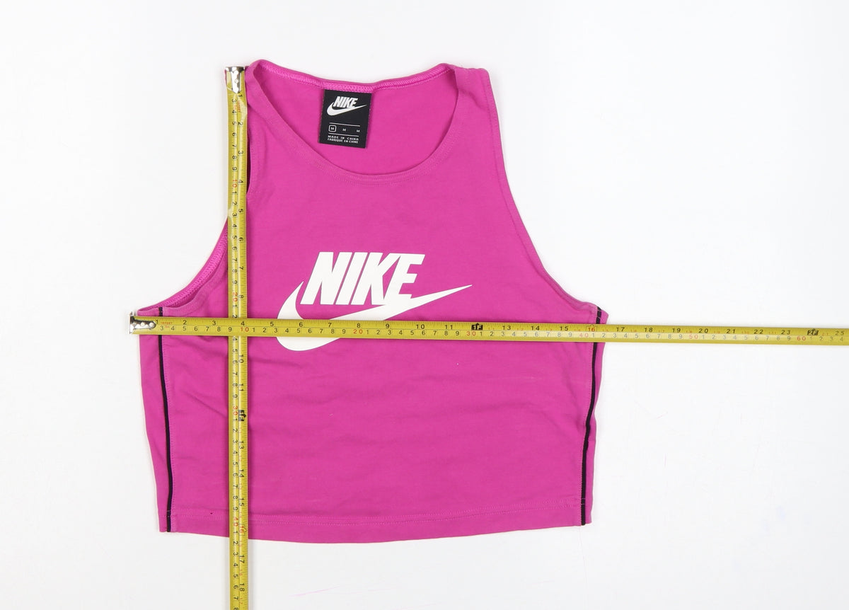 Nike Women Pink M Cropped Logo Tank Top Gym Stretch