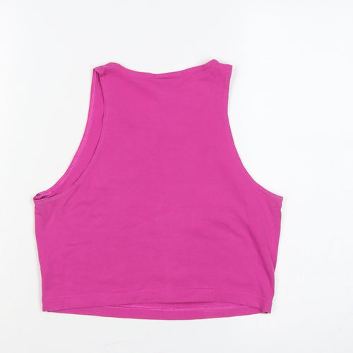 Nike Women Pink M Cropped Logo Tank Top Gym Stretch