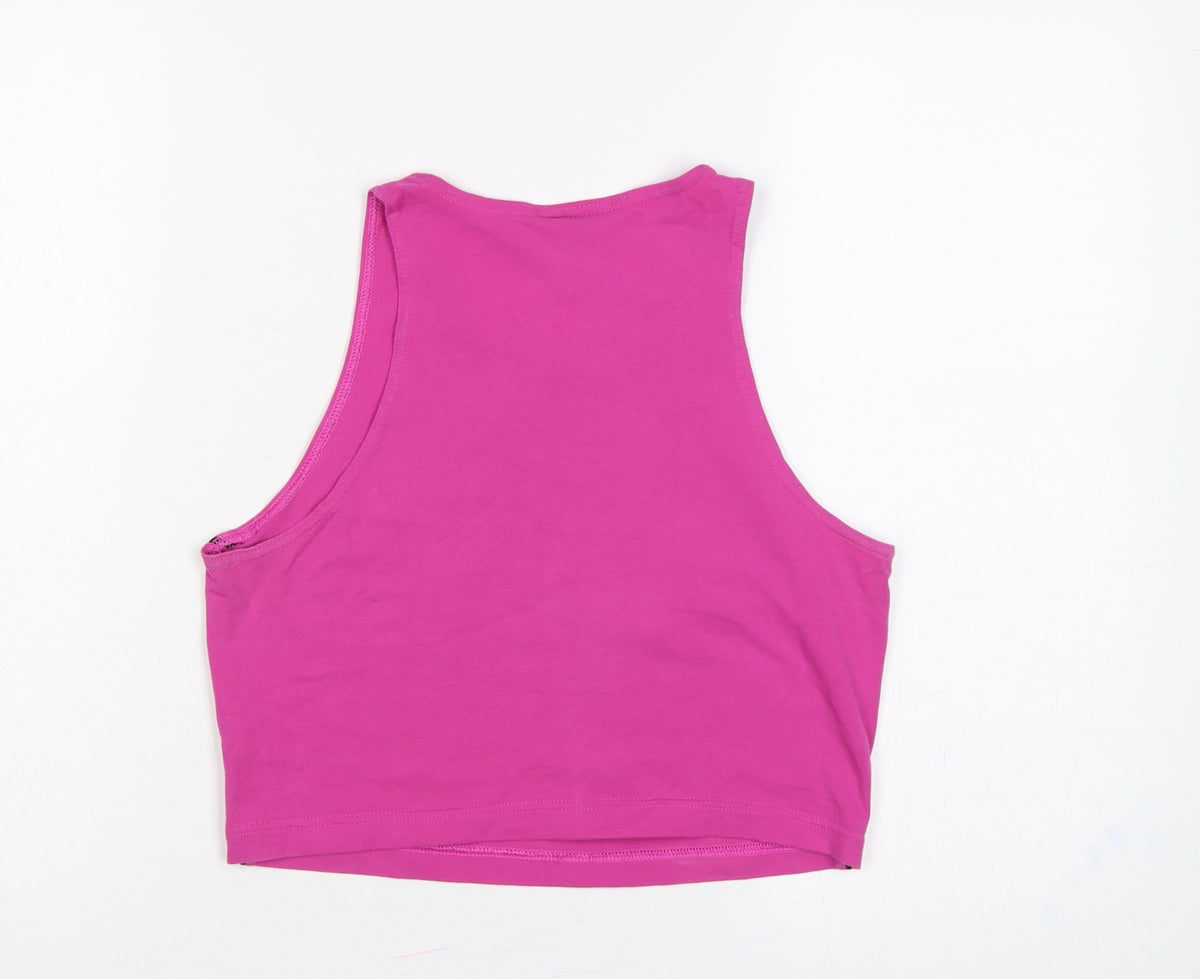 Nike Women Pink M Cropped Logo Tank Top Gym Stretch