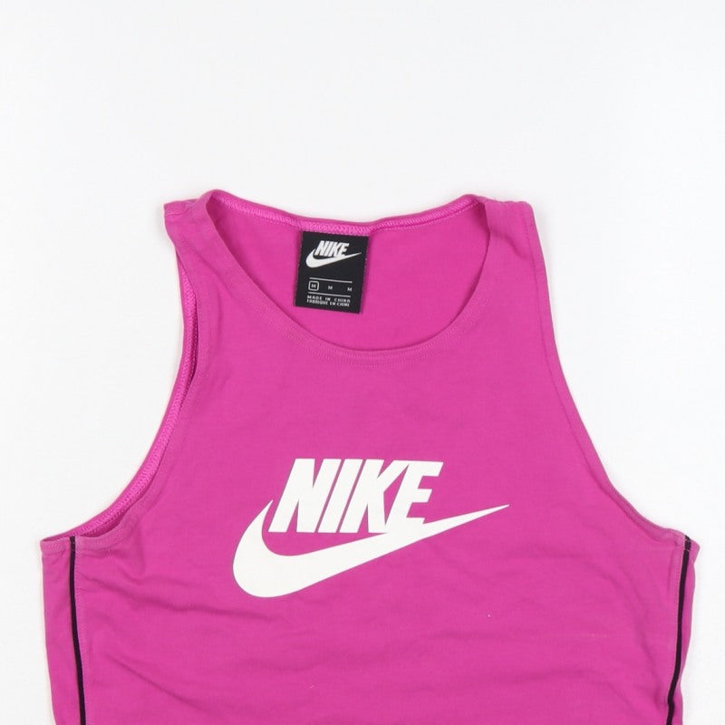Nike Women Pink M Cropped Logo Tank Top Gym Stretch