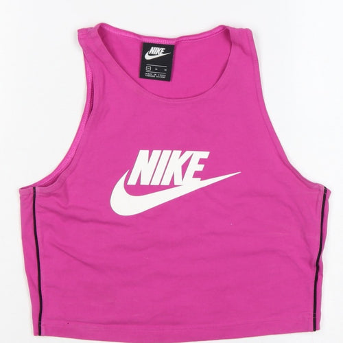 Nike Women Pink M Cropped Logo Tank Top Gym Stretch
