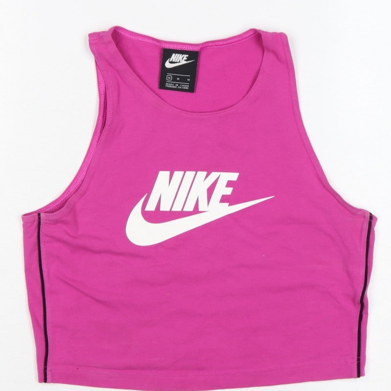 Nike Women Pink M Cropped Logo Tank Top Gym Stretch