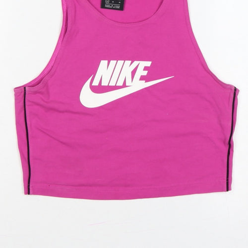 Nike Women Pink M Cropped Logo Tank Top Gym Stretch