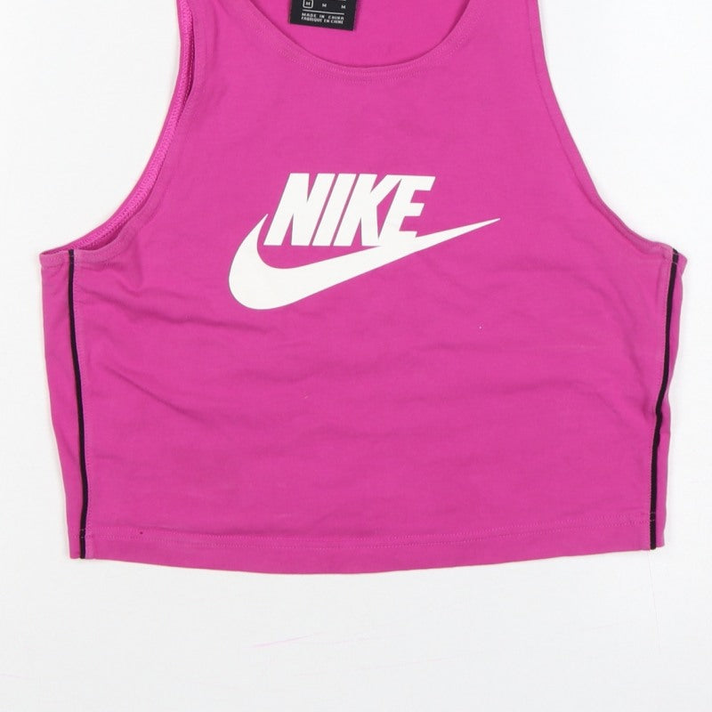 Nike Women Pink M Cropped Logo Tank Top Gym Stretch