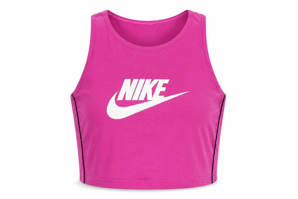 Nike Women Pink M Cropped Logo Tank Top Gym Stretch