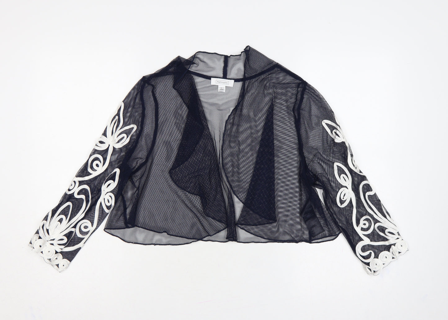 Nightingales Women Black White UK 12 Cropped Sheer Floral Shrug