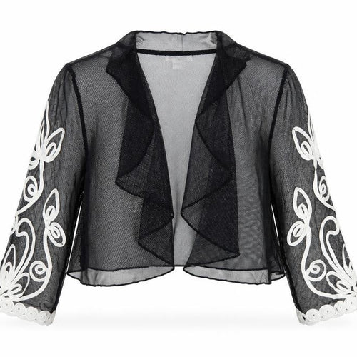 Nightingales Women Black White UK 12 Cropped Sheer Floral Shrug