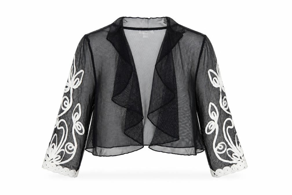 Nightingales Women Black White UK 12 Cropped Sheer Floral Shrug