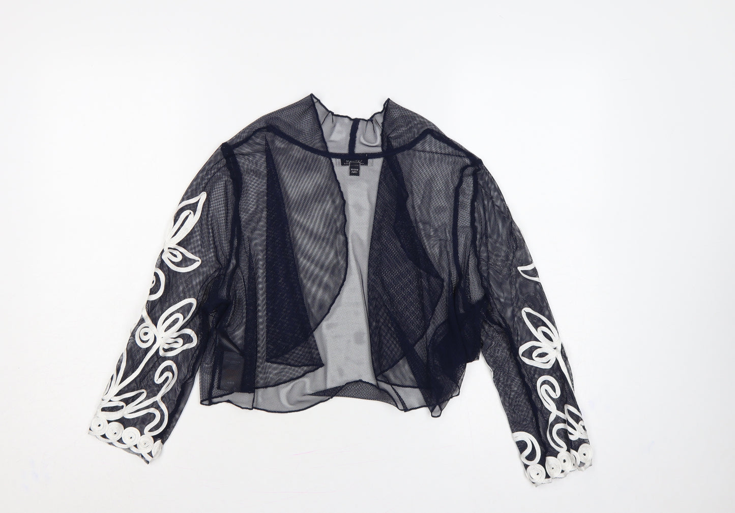 Nightingales Women Black White UK 12 Cropped Sheer Floral Shrug