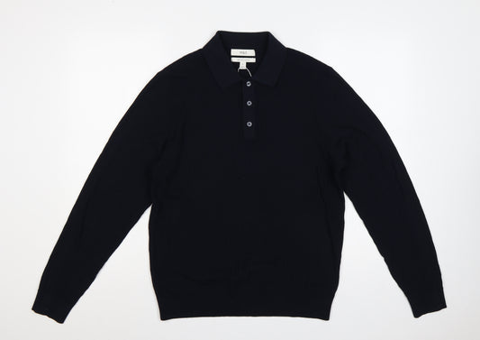 Marks and Spencer Men Black M Cotton Modal Collared Henley Jumper