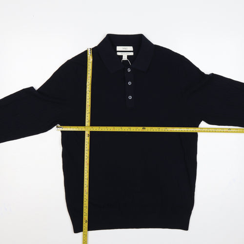 Marks and Spencer Men Black M Cotton Modal Collared Henley Jumper