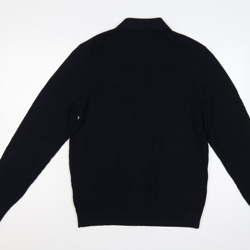 Marks and Spencer Men Black M Cotton Modal Collared Henley Jumper