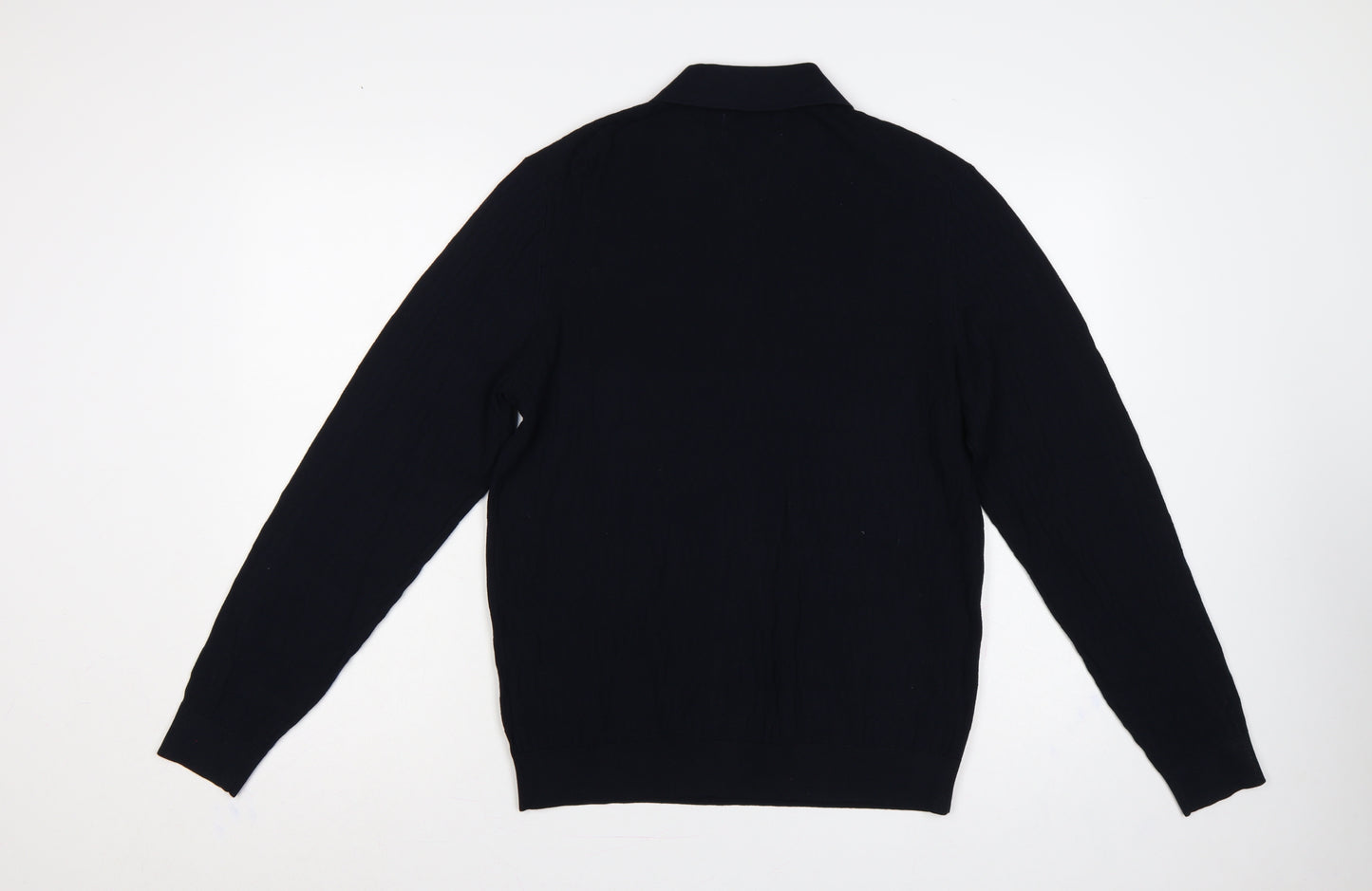 Marks and Spencer Men Black M Cotton Modal Collared Henley Jumper