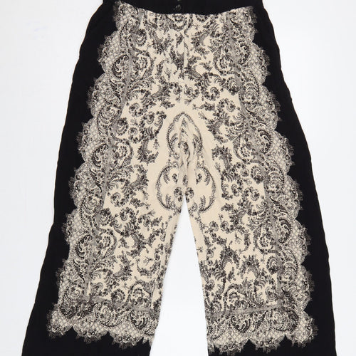 H&M Women’s Black Ivory Paisley Cropped Wide-Leg Trousers UK 10
