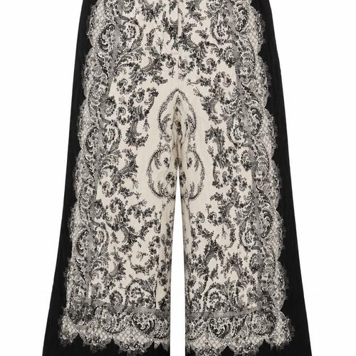 H&M Women’s Black Ivory Paisley Cropped Wide-Leg Trousers UK 10