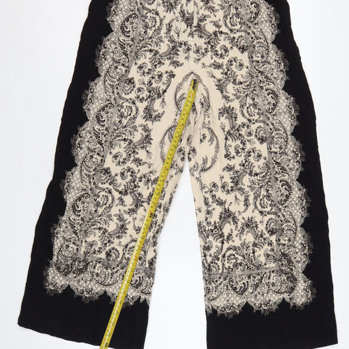 H&M Women’s Black Ivory Paisley Cropped Wide-Leg Trousers UK 10