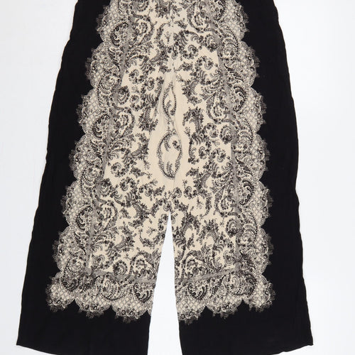 H&M Women’s Black Ivory Paisley Cropped Wide-Leg Trousers UK 10