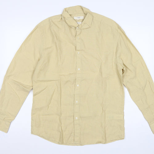 Marks and Spencer Men Yellow M Pure Linen Button-Down Shirt