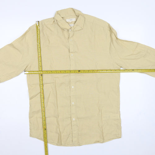 Marks and Spencer Men Yellow M Pure Linen Button-Down Shirt
