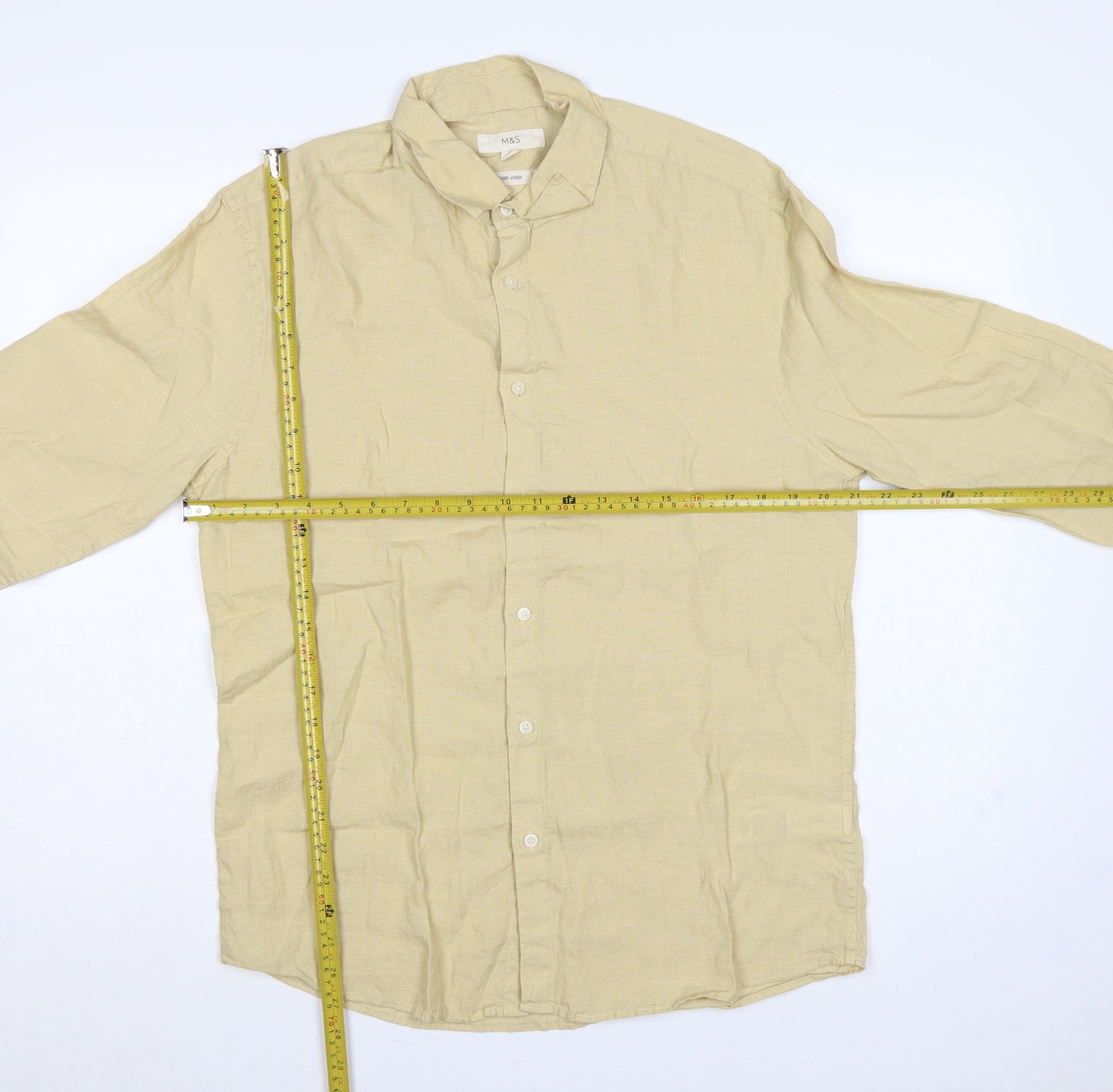 Marks and Spencer Men Yellow M Pure Linen Button-Down Shirt