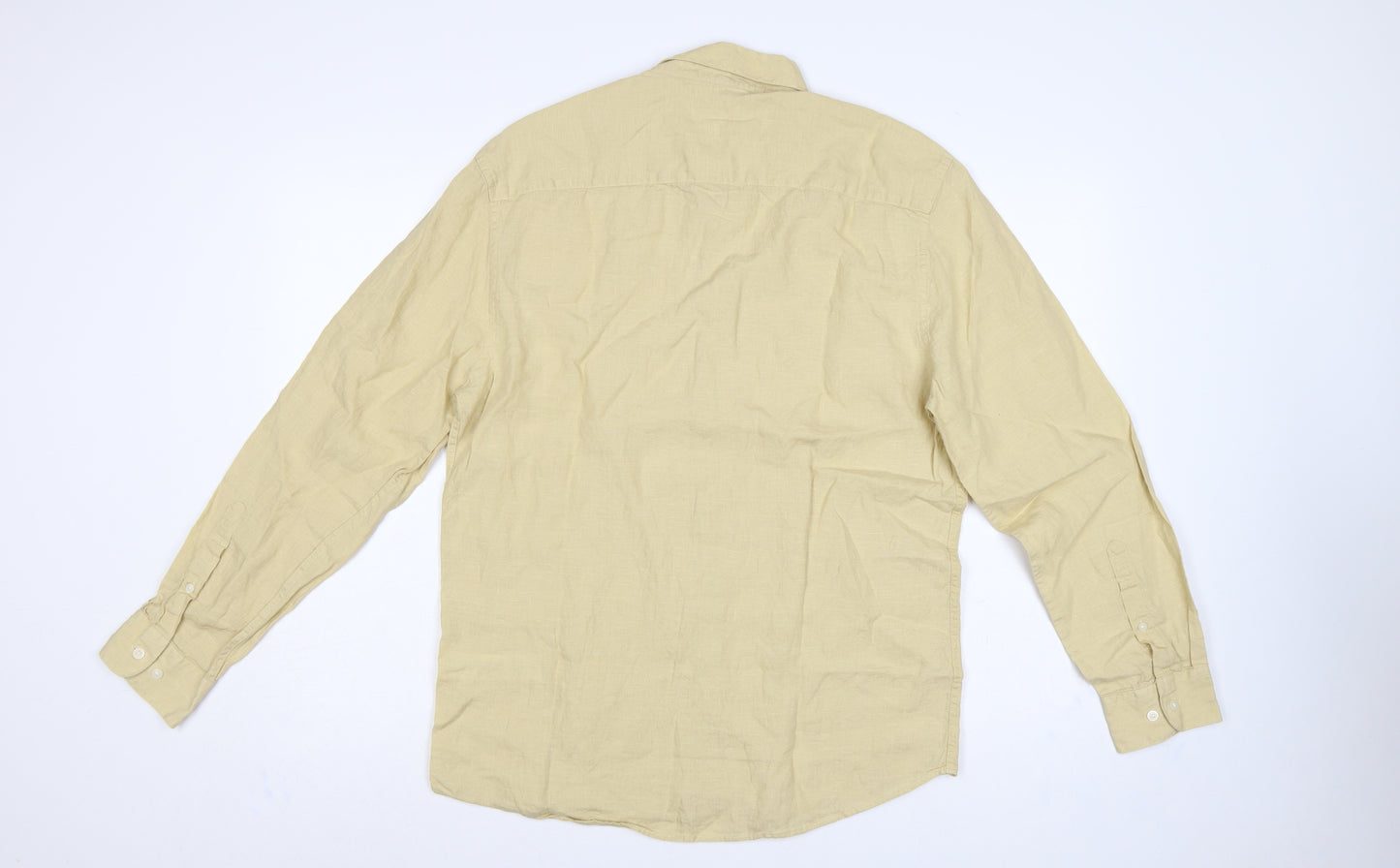 Marks and Spencer Men Yellow M Pure Linen Button-Down Shirt