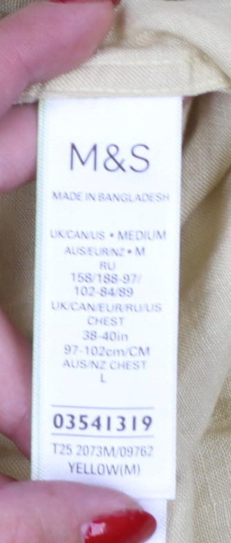 Marks and Spencer Men Yellow M Pure Linen Button-Down Shirt