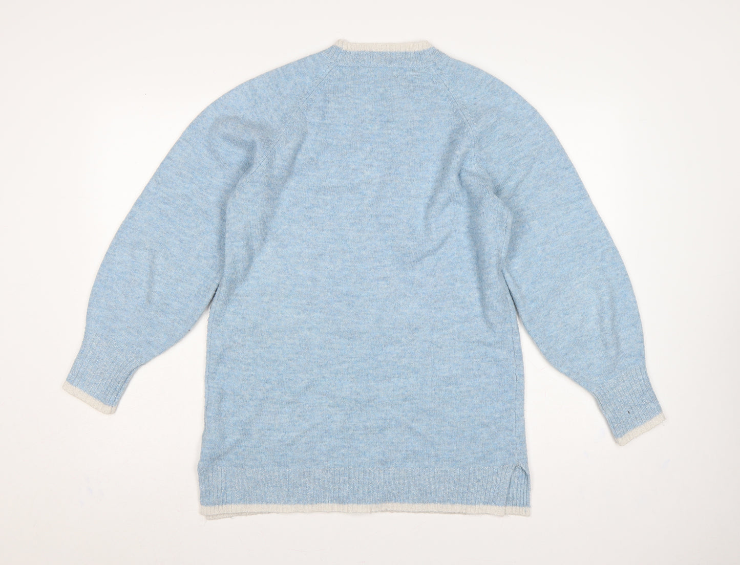 Merry Everything Women Blue UK 8 Sequin Snowflake Christmas Jumper