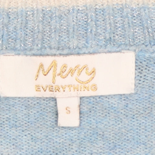 Merry Everything Women Blue UK 8 Sequin Snowflake Christmas Jumper