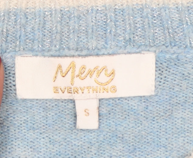 Merry Everything Women Blue UK 8 Sequin Snowflake Christmas Jumper