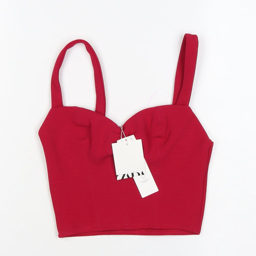 Zara Women Red S Cropped Sweetheart Neck Stretch Tank Top
