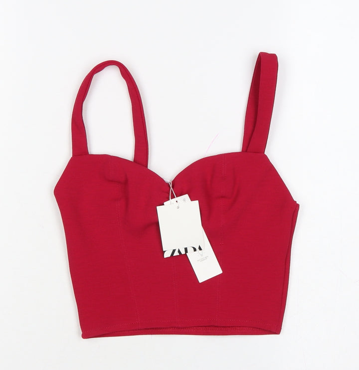 Zara Women Red S Cropped Sweetheart Neck Stretch Tank Top