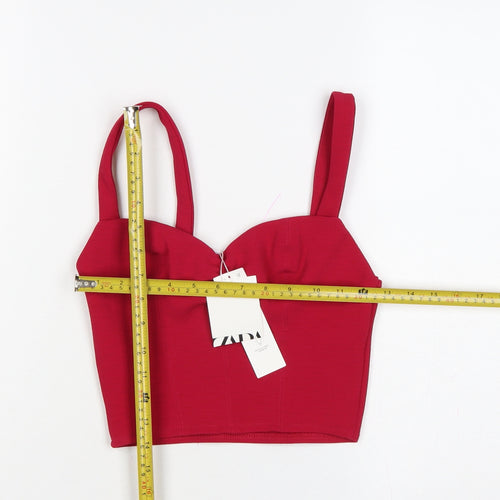 Zara Women Red S Cropped Sweetheart Neck Stretch Tank Top