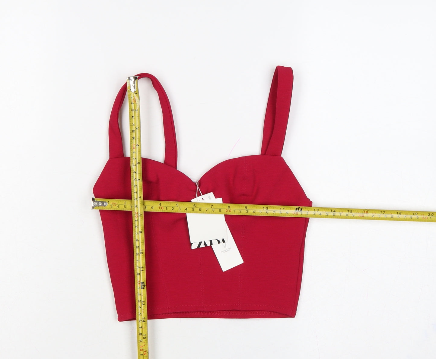 Zara Women Red S Cropped Sweetheart Neck Stretch Tank Top