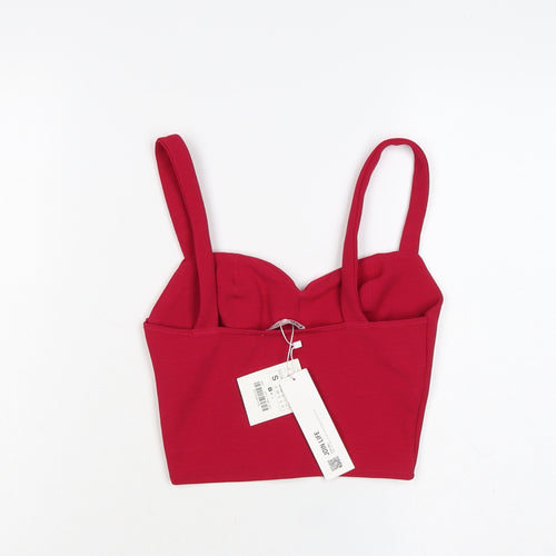 Zara Women Red S Cropped Sweetheart Neck Stretch Tank Top