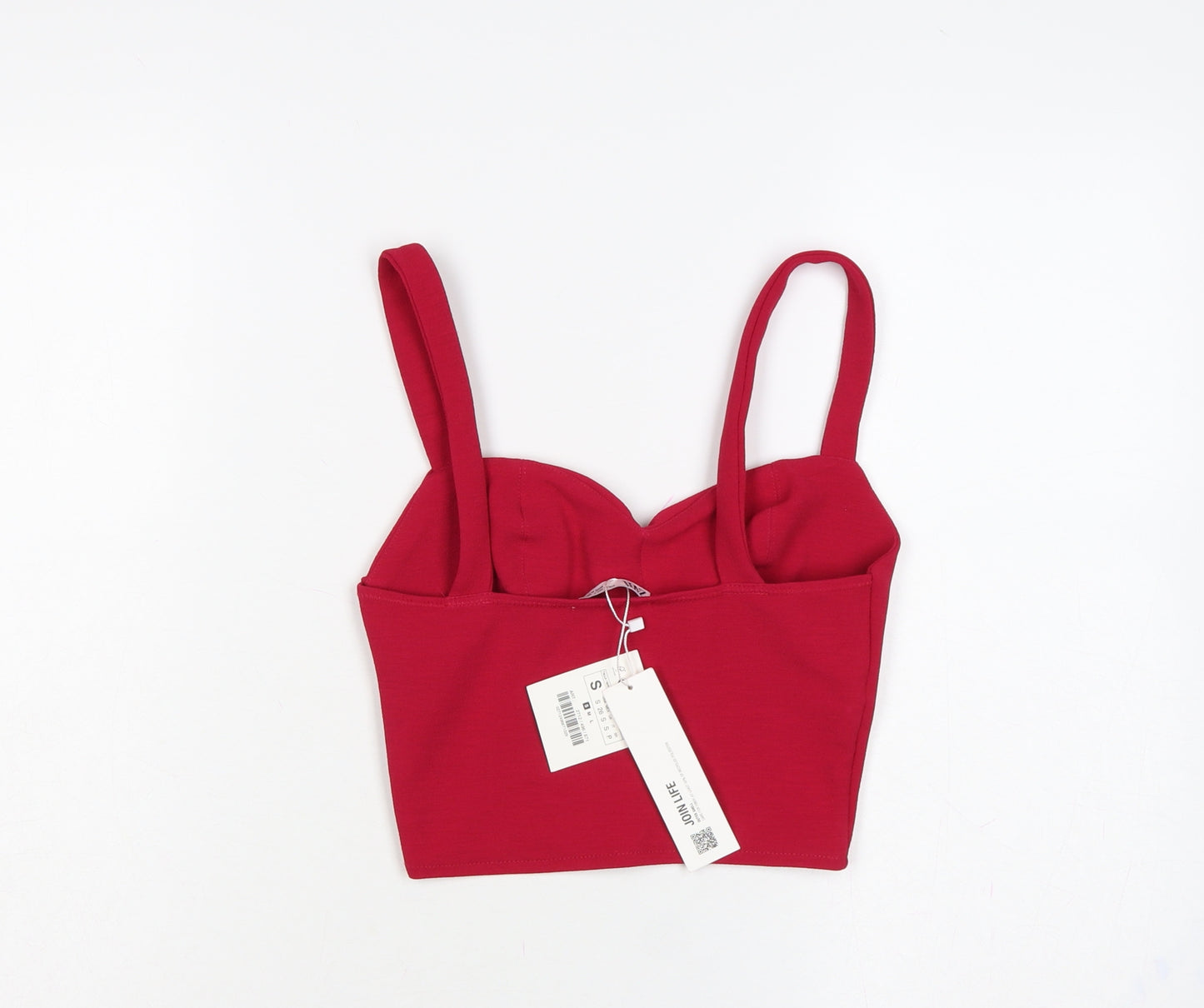 Zara Women Red S Cropped Sweetheart Neck Stretch Tank Top