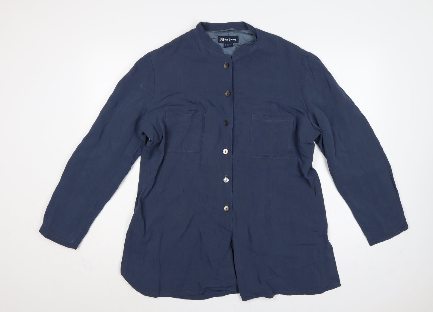 Monsoon Women’s Blue UK 16 Linen Viscose Button-Up Tunic Blouse