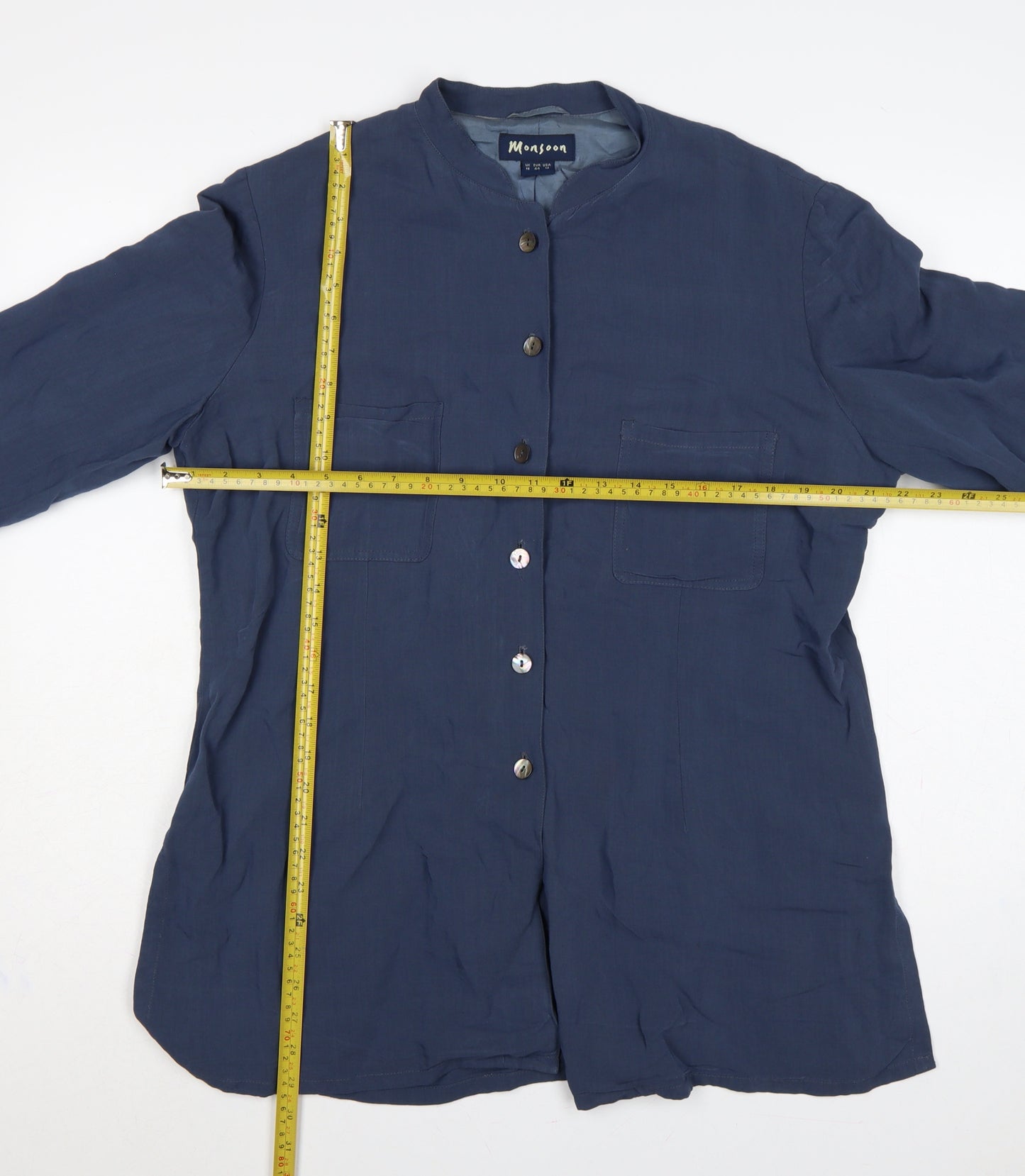 Monsoon Women’s Blue UK 16 Linen Viscose Button-Up Tunic Blouse