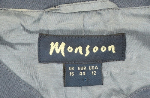 Monsoon Women’s Blue UK 16 Linen Viscose Button-Up Tunic Blouse
